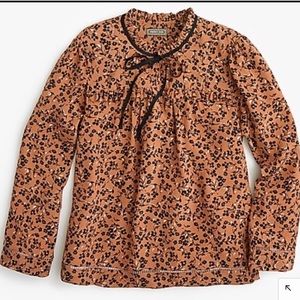 J.Crew Point Sur silk blouse XL brown black floral EUC